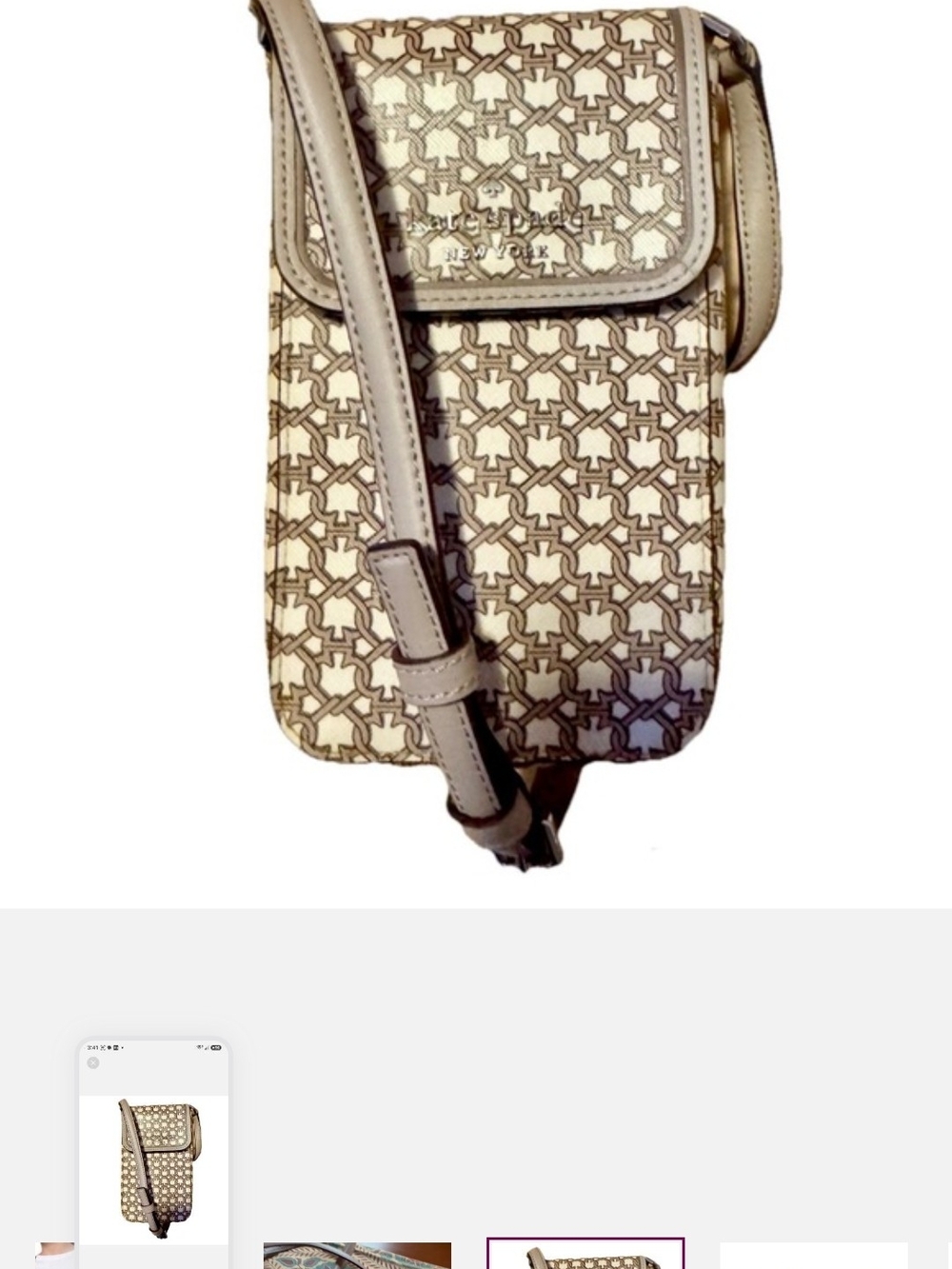 kate spade Ny North /South Spade Link Crossbody Phone Bag Cream /tan - Picture 4 of 10